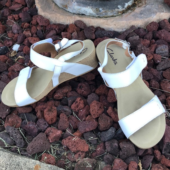 Clarks Shoes - Clark’s White Wedge Sandals